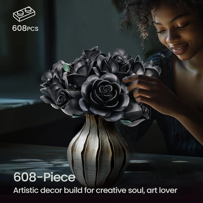 Black Roses Block Flower Building Set Simulated Rose Artificial Floral Wedding Home Decoration Bouquet Brick Toy Gift for Adults
