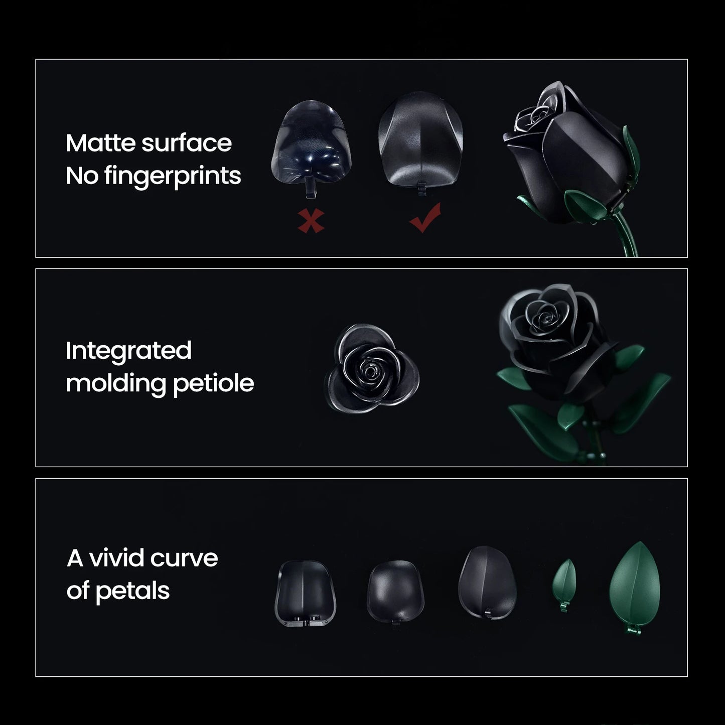 Black Roses Block Flower Building Set Simulated Rose Artificial Floral Wedding Home Decoration Bouquet Brick Toy Gift for Adults